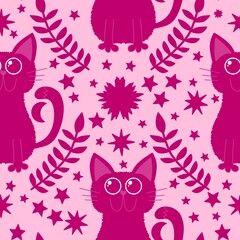 Halloween animals seamless cats pattern for wrapping paper