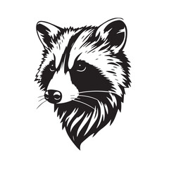 Raccoon silhouette on white background. Raccoon silhouette icon. Stylized Raccoon logo. Raccoon head icon.