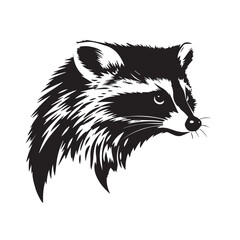 Raccoon silhouette on white background. Raccoon silhouette icon. Stylized Raccoon logo. Raccoon head icon.