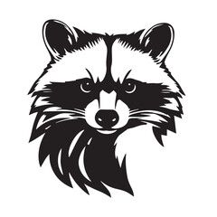 Raccoon silhouette on white background. Raccoon silhouette icon. Stylized Raccoon logo. Raccoon head icon.
