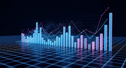 Futuristic 3D infographic with glowing data streams