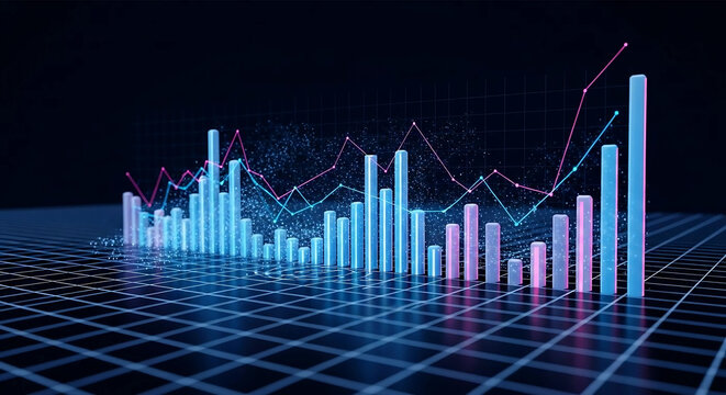 Futuristic 3D infographic with glowing data streams