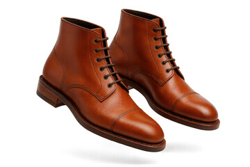 Elegant brown leather ankle boots isolated on transparent background, fashion