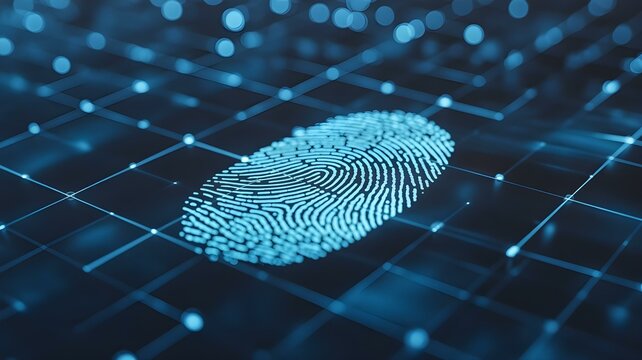 Fingerprint Scanning Technology Displayed on a Futuristic Interface - Powered by Adobe
