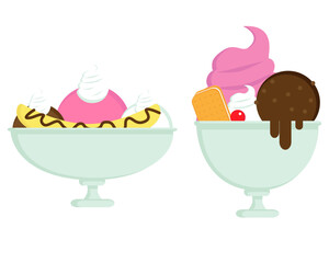 Delicious Ice Cream Sundae and Banana Split Desserts