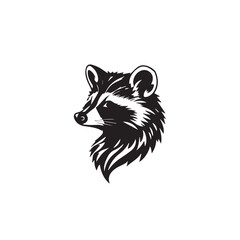 Raccoon silhouette on white background. Raccoon silhouette icon. Stylized Raccoon logo. Raccoon head icon.