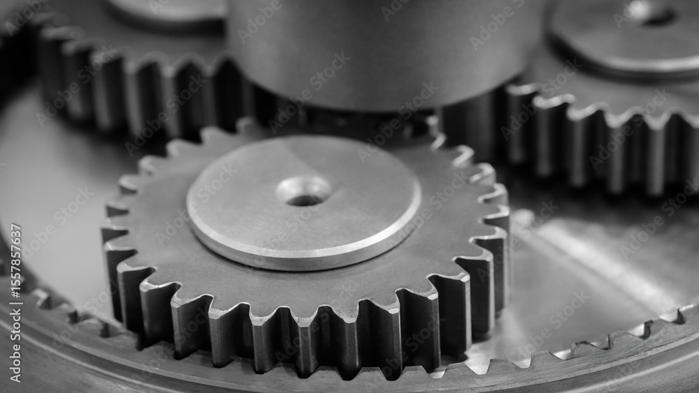 Fototapete set of gears with a black and silver color. the gears are in a circular shape
