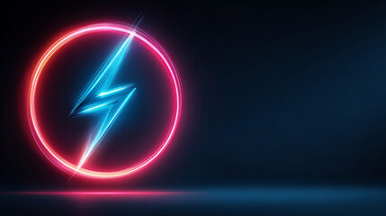 A sleek and modern electric power icon featuring a luminous lightning bolt centered within a circular frame. The symbol glows vividly against a dark backdrop, evoking high energy, electricity, and inn