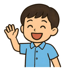 Obraz premium Smiling Boy Waving Hello – Cartoon Illustration