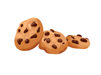Chocolate chip cookies. Flat vector clipart, illustration with isolated background.