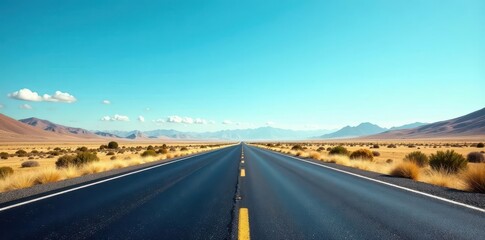 Empty asphalt highway vanishing into horizon, clear blue sky , wallpaper hd, wallpaper