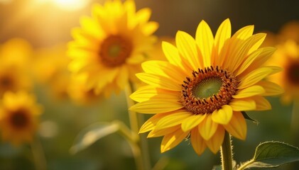 Fototapeta premium Sun-drenched sunflowers, iridescent pearls scattered amongst golden petals , poster, elegant, backdrop
