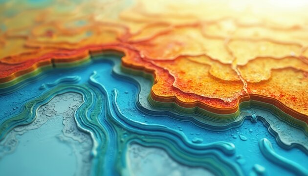 Dynamic GIS interface visualizing water resource management strategies. System integrates spatial data, hydrological models for sustainable development in rural areas. Focus on landscape, - Powered by Adobe