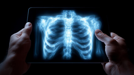 Digital X-Ray Review – Handheld Tablet Displays AI-Enhanced Skeletal Imaging in High Detail
