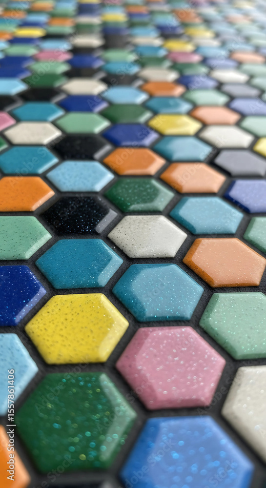 Poster a colorful mosaic of hexagonal tiles creates a vibrant geometric pattern