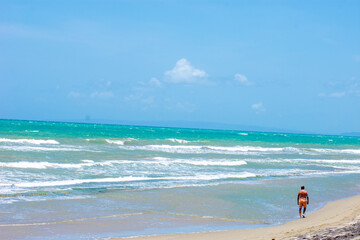 Obraz premium Blue Sky and Calm Sea at a Sandy Beach
