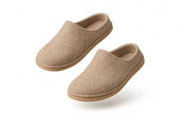 Beige indoor slippers isolated on a transparent background, comfortable footwear