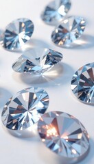 Fototapeta premium Assortment of dazzling diamonds arranged on pure white surface, brilliant, texture, clarity