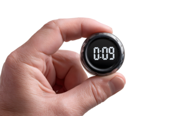 Hand holding stopwatch on transparent background
