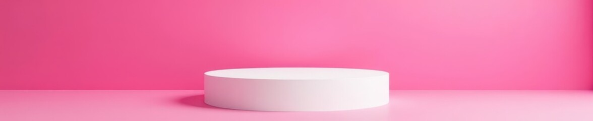 Obraz premium Clean white cylindrical pedestal on vibrant pink backdrop, texture, photography, podium