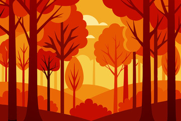 Autumn forest with vibrant red and orange trees scenic landscape