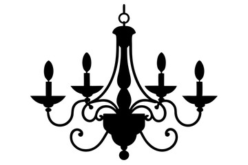 Ornate chandelier silhouette in vector line art style