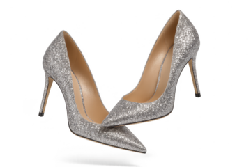 Stunning silver glitter high heels, elegantly isolated on transparent background