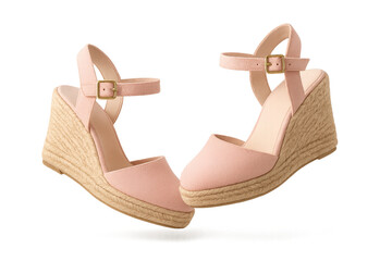 Stylish pink espadrille wedge sandals isolated on a transparent background