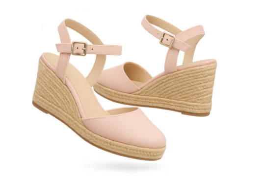 Stylish pink espadrille wedge sandals isolated on a transparent background