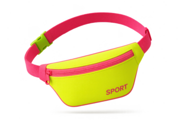 Vibrant neon yellow and pink fanny pack isolated on transparent background