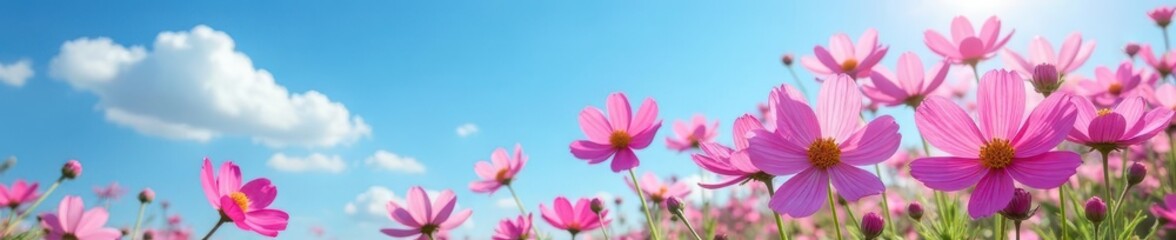 Cosmos flowers blooming vibrantly against a clear blue sky , macro, flowers, season