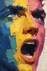 Vivid oil painting of a screaming face, bold brushstrokes