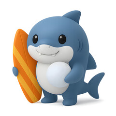 Adorable cartoon baby shark character with surfboard and ball Transparent Background