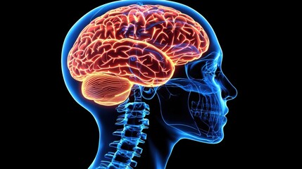 Profile of human head MRI overlay shows neural activity in brain areas linked migraine pain visual aids understanding of migraine triggers and symptoms