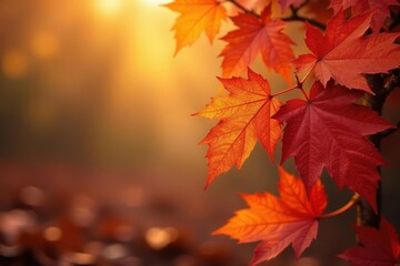 Fototapeta premium Swirling autumn leaves, vibrant oranges & reds, sepia, orange
