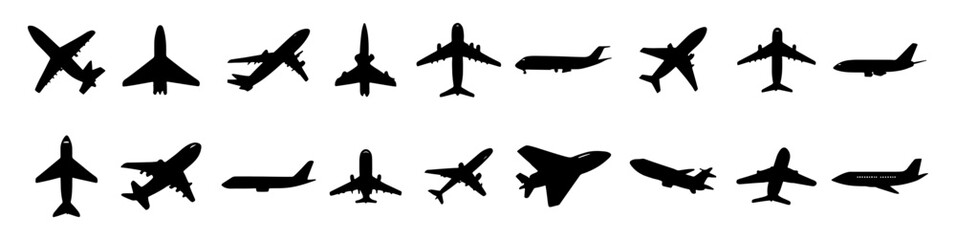 Vector Set of Airplane Silhouettes – Aircraft in Various Angles and Flight Positions