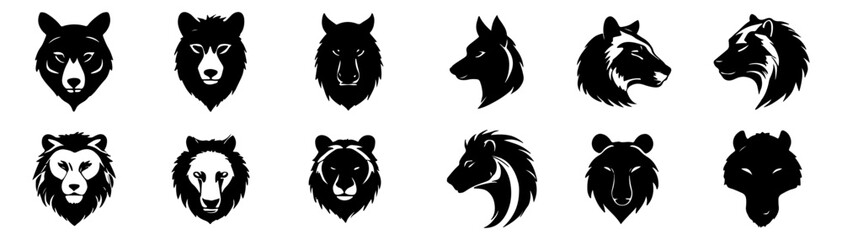Vector Set of animals Head Silhouettes &ndash; Wild Animal Faces in Stylized Designs