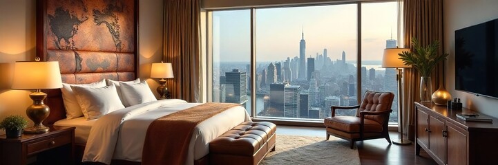 Luxurious Hotel Suite with King Bed, Breathtaking City Views, and Plush Furnishings Ultimate Relaxation and Refined Comfort