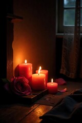 Candlelight Glow Soft Shadows and Cozy Ambiance in a Dark Room, Perfect for Romantic or Relaxing Scenes