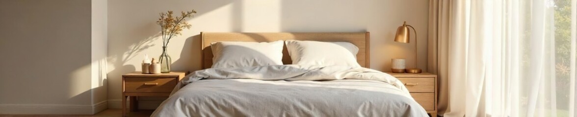 Serene Minimalist Bedroom Soft Lighting, Plush Bedding, and Calming Neutrals Create a Peaceful Sanctuary for Relaxation and Restful Sleep