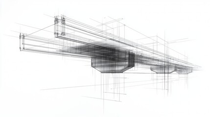 Obraz premium Architectural design sketch of modern structural beams showcasing innovative engineering concepts and precision drafting techniques