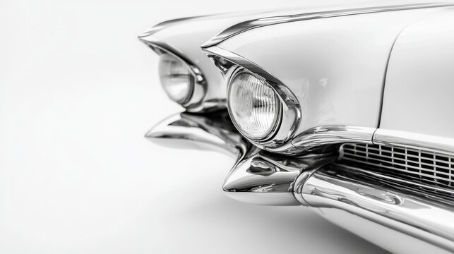 Classic car close-up showcasing chrome details and vintage design elements during the golden age of automotive styling - Powered by Adobe