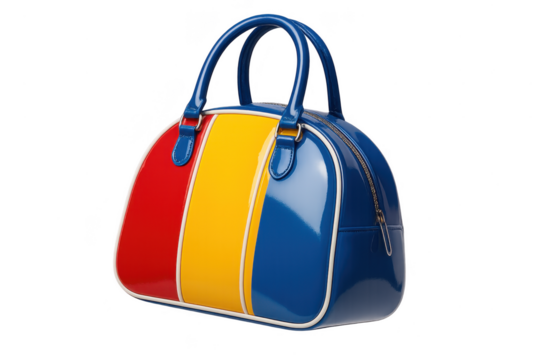 Vibrant retro style shiny handbag isolated on a transparent background