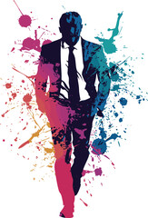Obraz premium silhouette of businessman with suit and abstract colored background 