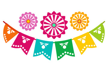 Bright Papel Picado Fan Banner for Fiesta Party Invitations