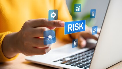 Risk management concept, Risk assessment. Person using laptop to business and personal planning for risk mitigation with information and decision.
