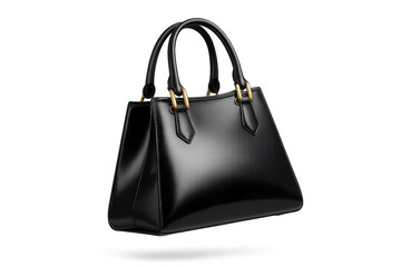 Naklejka premium Sleek black women's handbag with gold accents isolated on transparent background