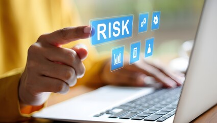 Risk management concept, Risk assessment. Person using laptop to business and personal planning for risk mitigation with information and decision.