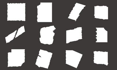Torn Paper Edge Silhouettes Set  Isolated Ripped Paper Shapes on Dark Background