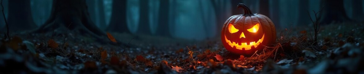Glowing Jack-o-Lantern in Spooky Forest at Night An Enigmatic Autumnal Scene